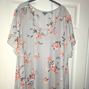 Torrid Gray Flowy Blouse with Orange Floral Design Size 4
